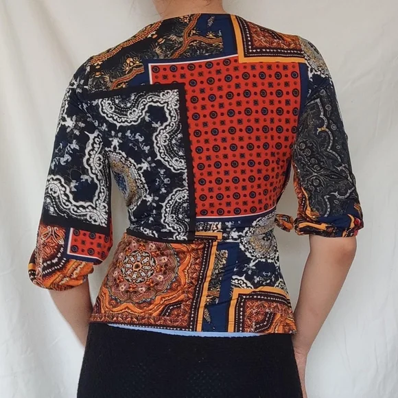 Blue and Orange Abstract Patterned Top - Picture 2 of 2